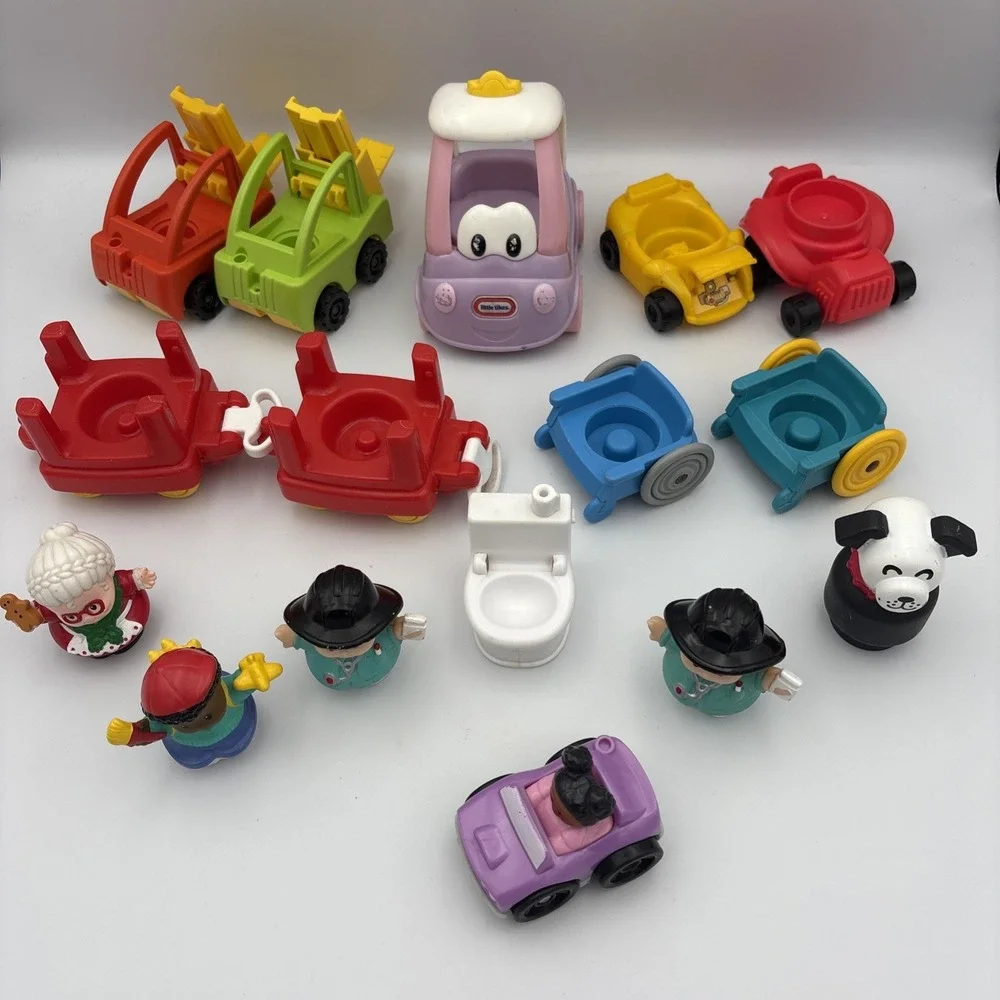 Vintage 16 Piece Little People Lot: Cars, Forklifts, Toilet, 4 People, Lucky Dog